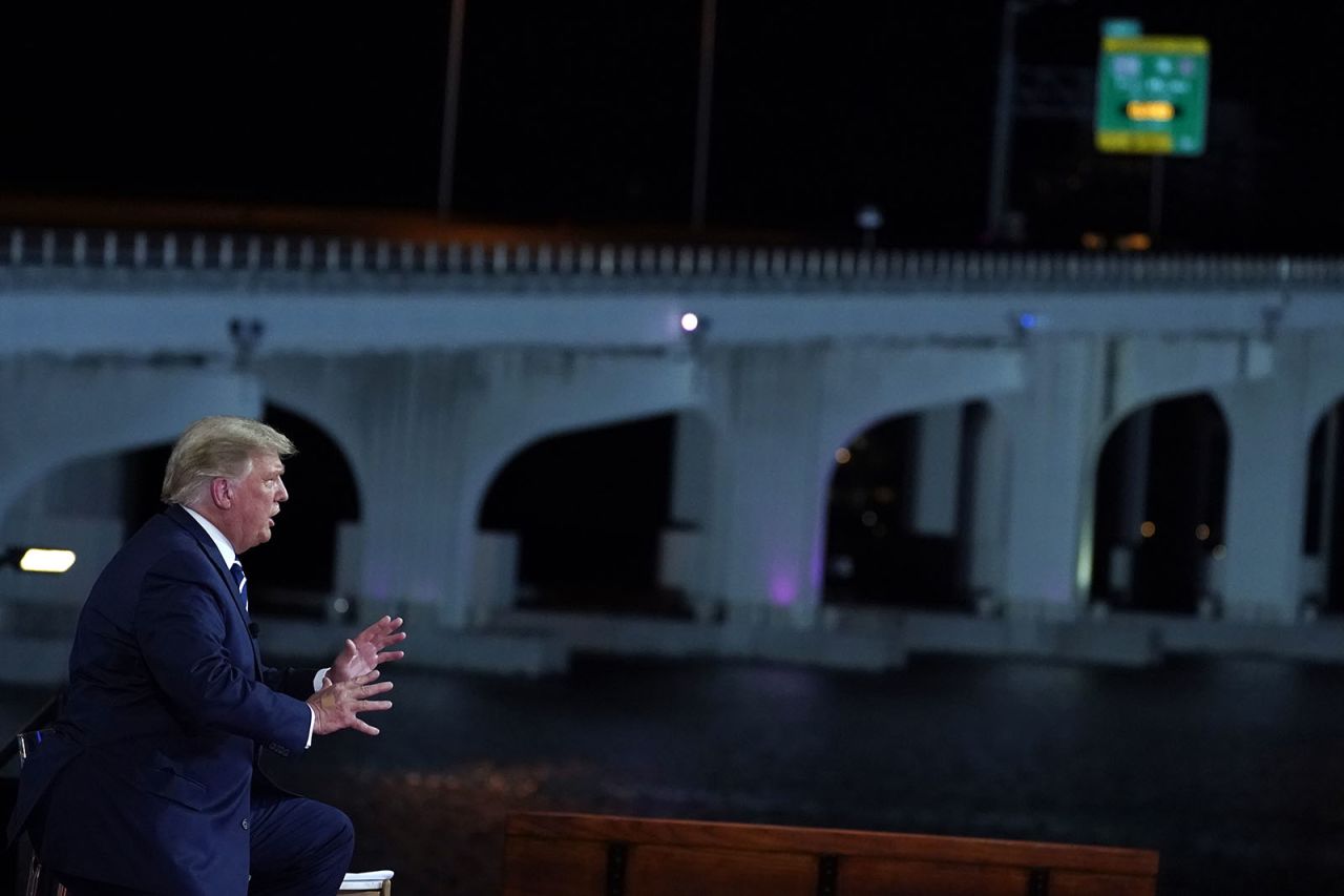 President Donald Trump speaks during an NBC News Town Hall, at Perez Art Museum Miami on Thursday.