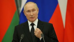 Russian President Vladimir Putin speaks at a press conference in Moscow on September 9, 2021. 