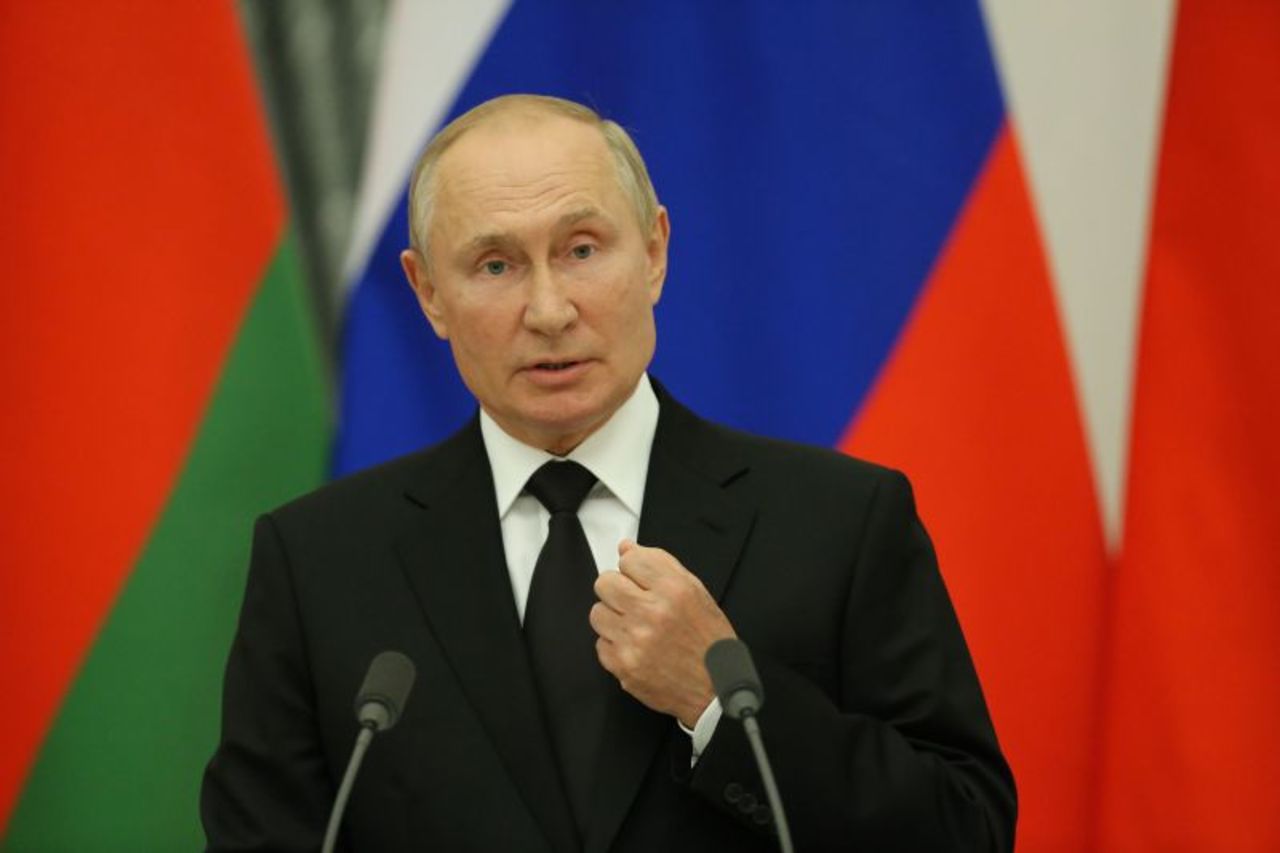 Russian President Vladimir Putin speaks at a press conference in Moscow on September 9, 2021.?