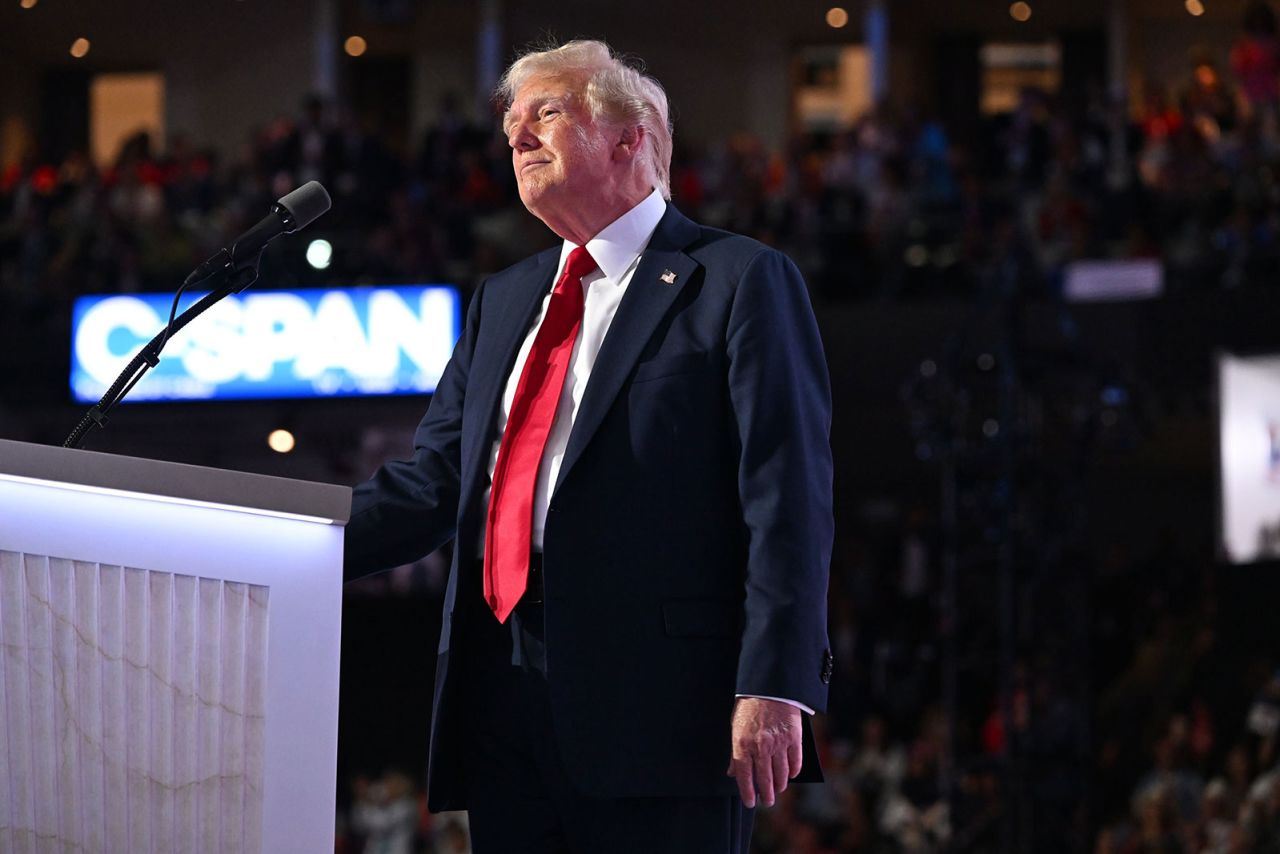 Former President Donald Trump speaks on Thursday, July 18, during the Republican National Convention in Milwaukee.