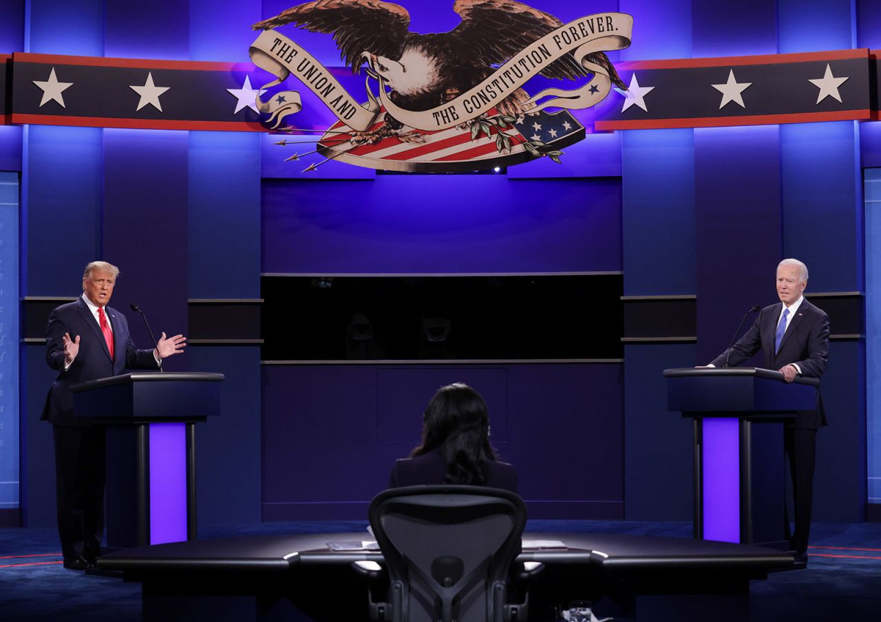 President Donald Trump and Democratic presidential nominee Joe Biden participate in the final presidential debate at Belmont University on October 22 in Nashville. 