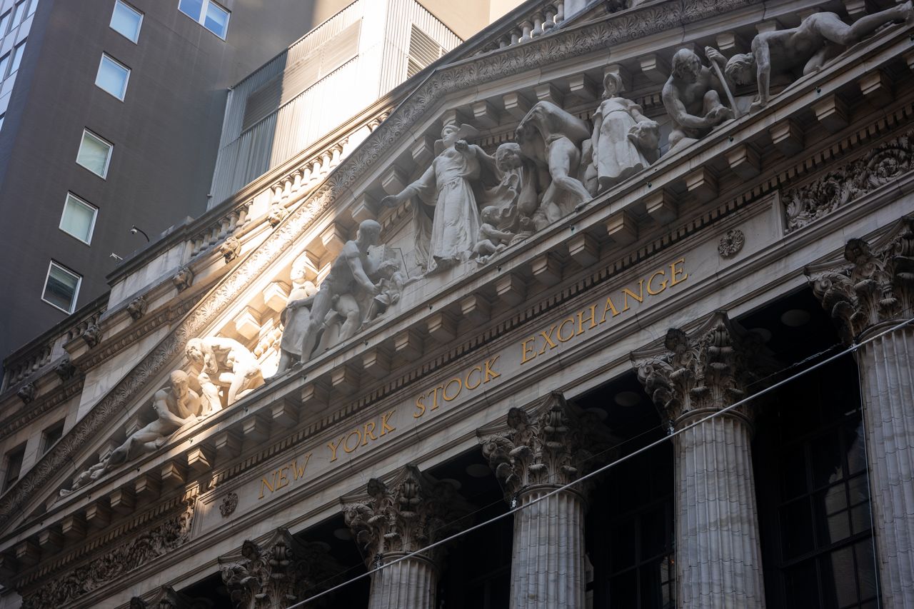 The New York Stock Exchange (NYSE) stands in the financial district on August 5.