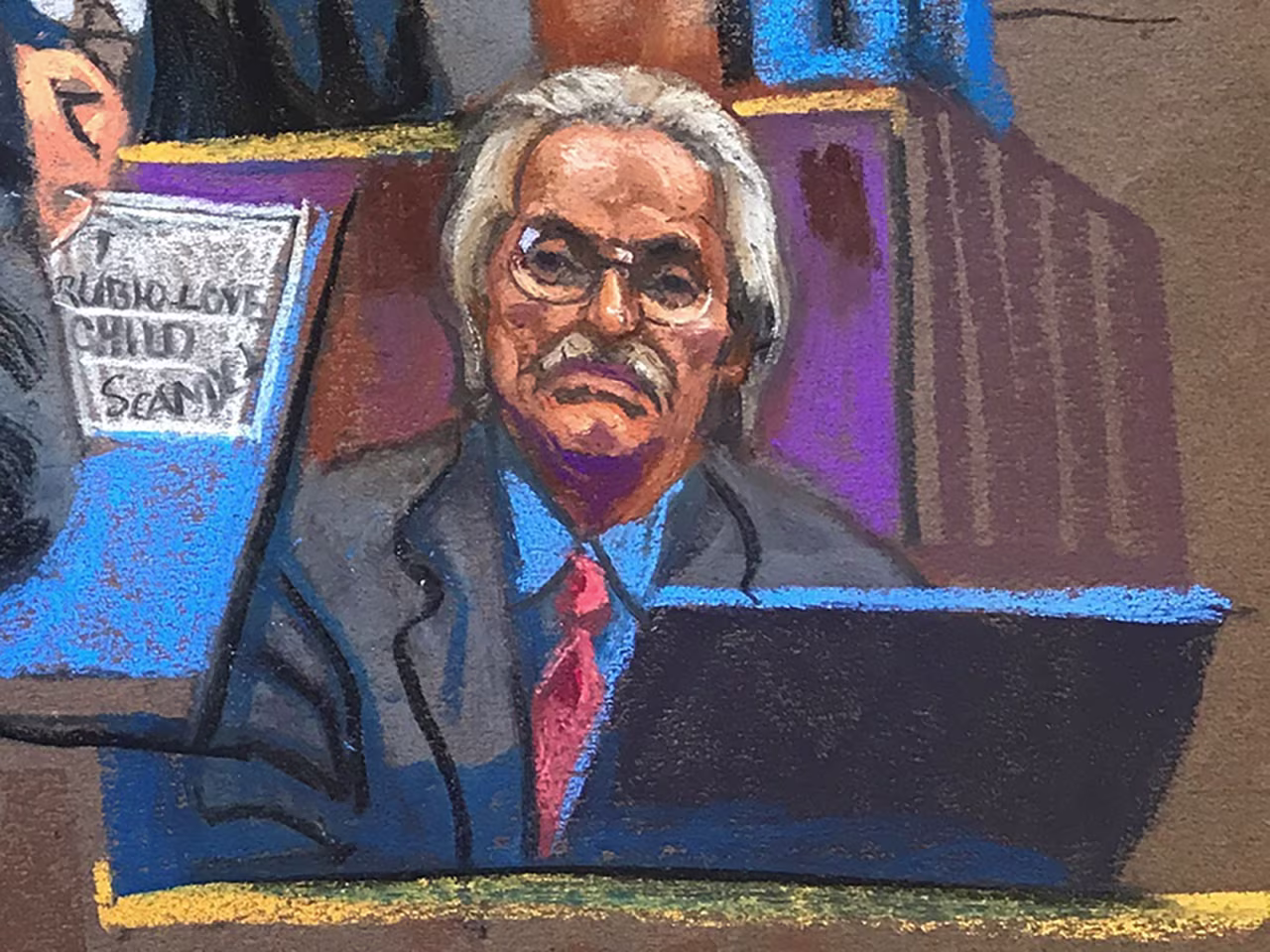In this sketch from court, David Pecker testifies in Manhattan Criminal Court in New York on Tuesday.