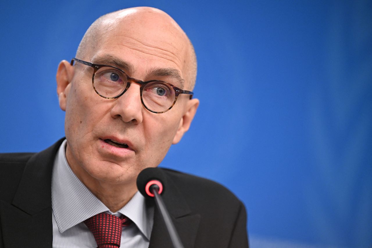 The United Nations human rights chief Volker Turk speaks at a press conference in Geneva, Switzerland, on December 6. 