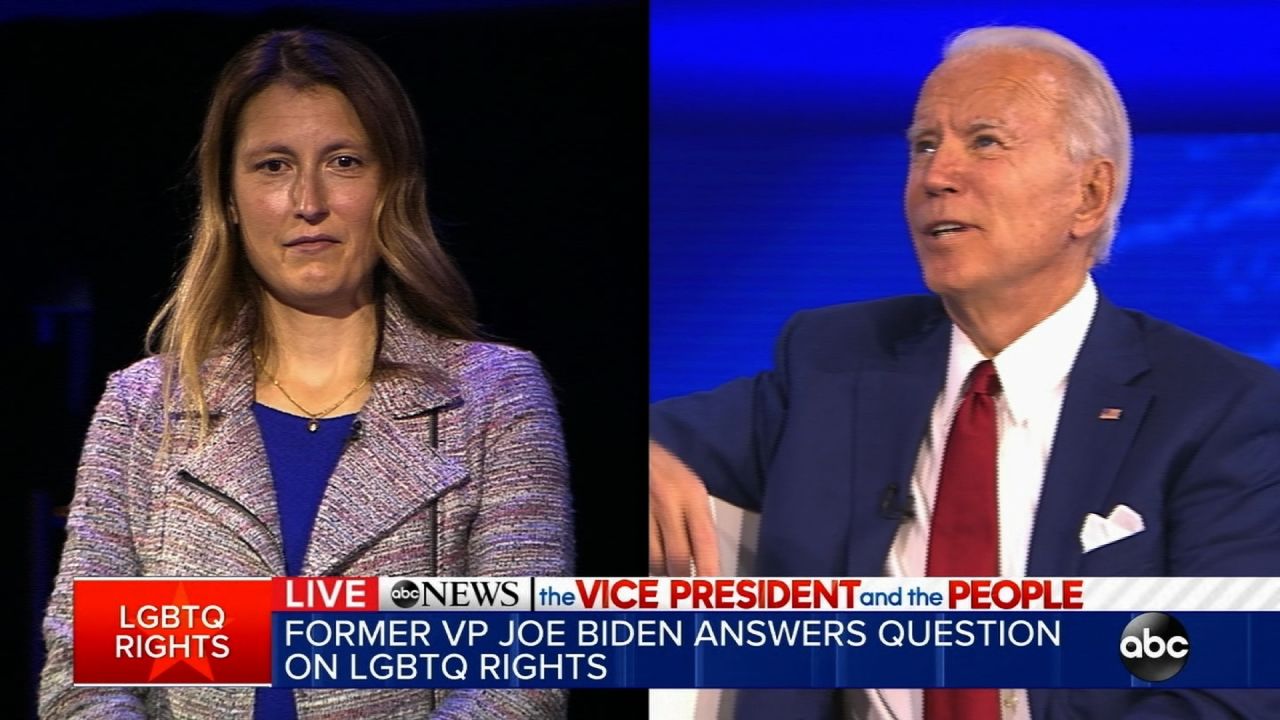 Democratic presidential candidate Joe Biden answers a question from a guest. 