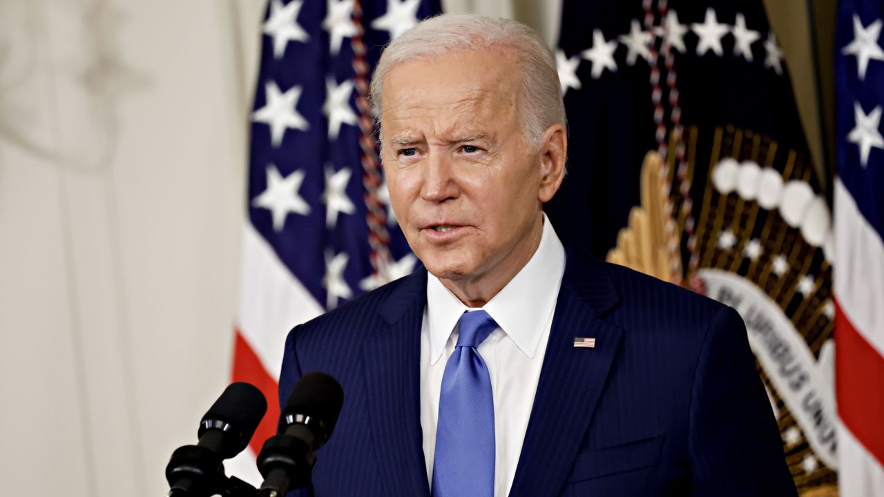 President Joe Biden speaks to the media on Wednesday.