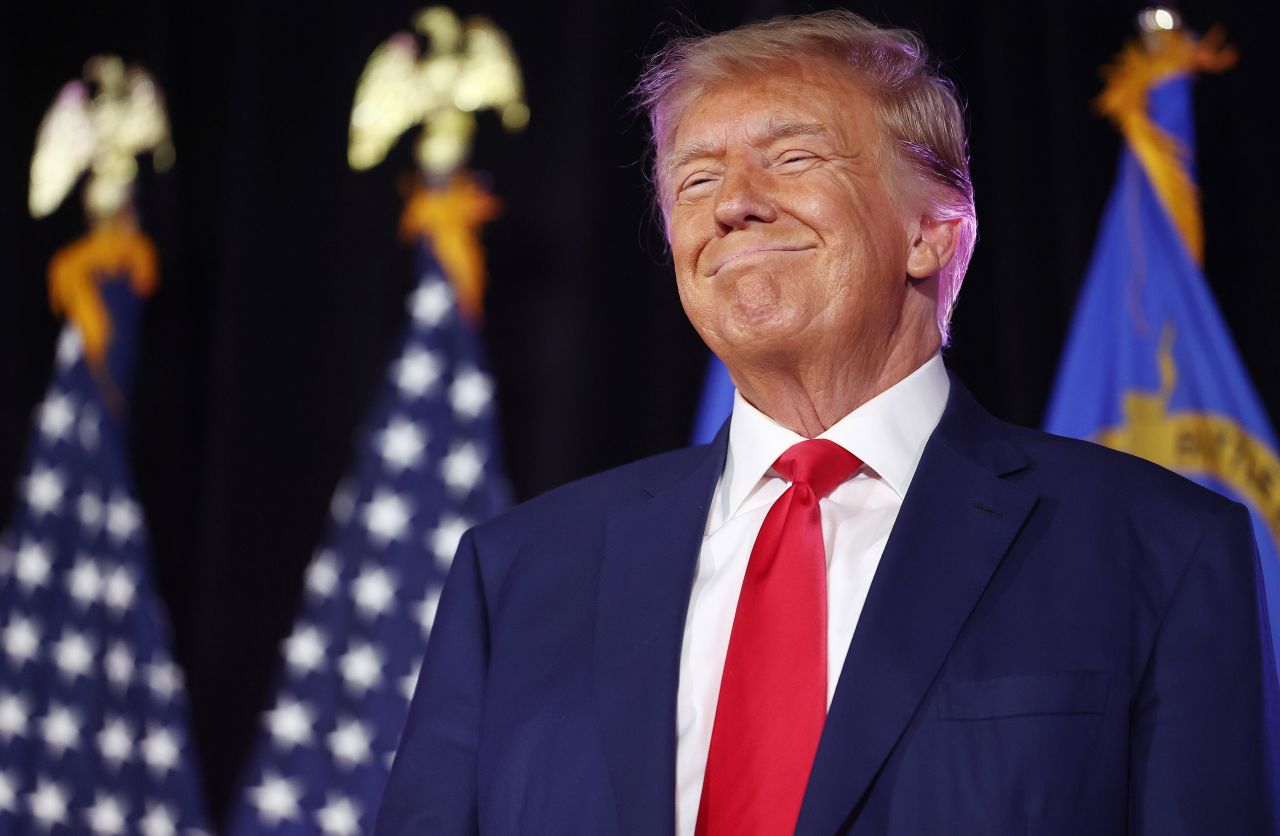 Former President Donald Trump smiles before he delivers remarks at a Nevada Republican volunteer recruiting event in Las Vegas in July.