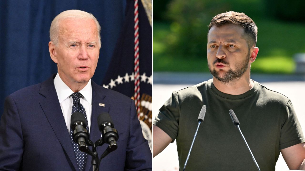 US President Joe Biden (L) spoke with Ukrainian President Volodymyr Zelensky on Monday and pledged advanced air defense systems to Ukraine, according to White House.