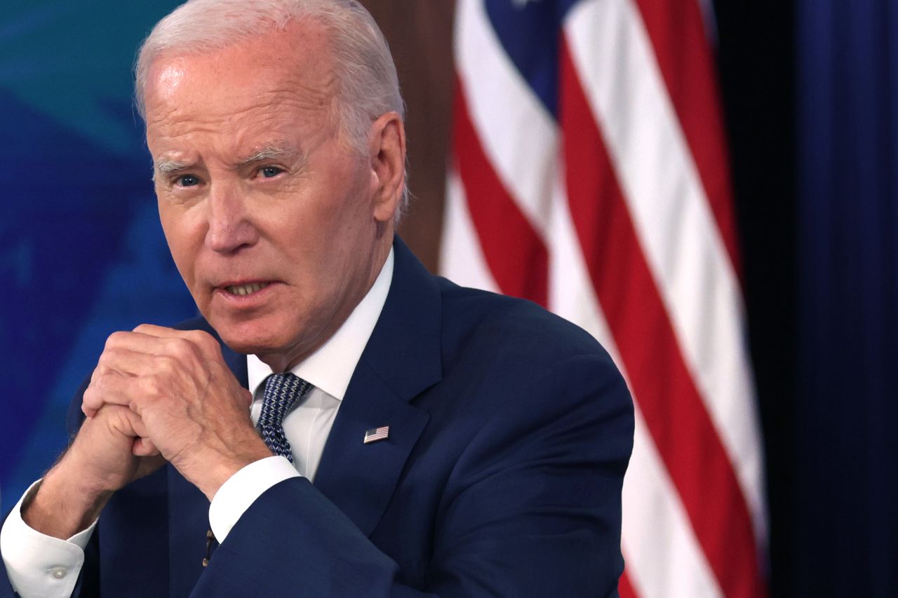 President Joe Biden speaks at Eisenhower Executive Office Building in Washington, DC, in June.