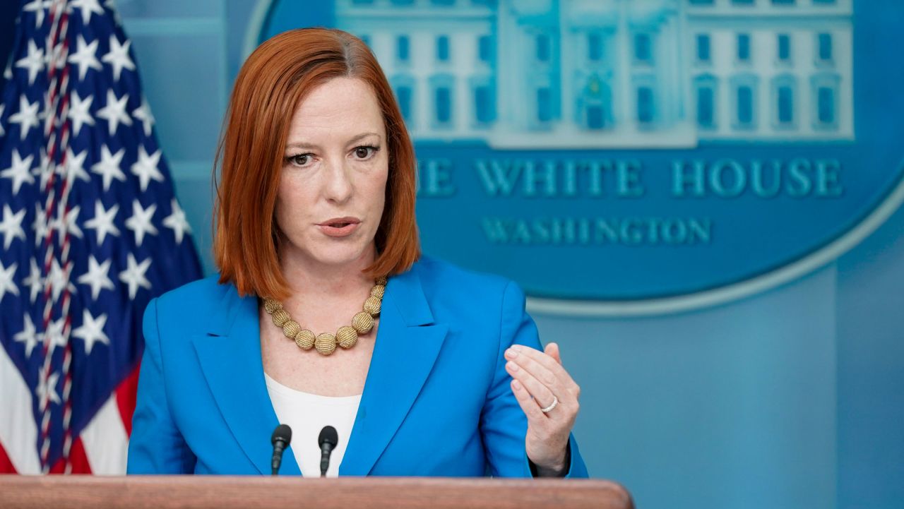 White House press secretary Jen Psaki speaks during a briefing on Monday.