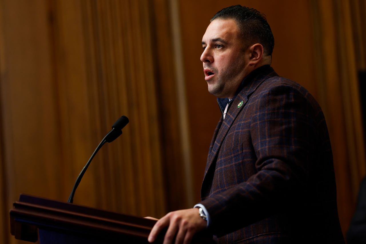 Rep. Anthony D'Esposito speaks to reporters during a press conference in September 2023, in Washington, DC. 