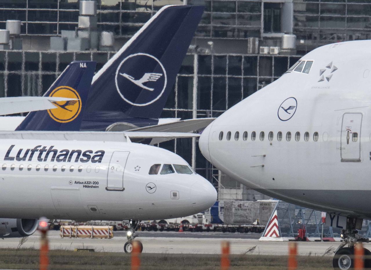 Lufthansa planes are seen in Frankfurt, Germany on February 18.