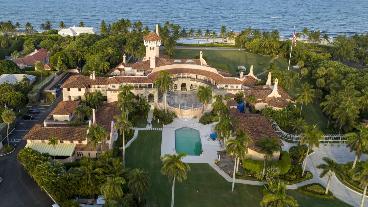 An aerial view of former President Donald Trump's Mar-a-Lago estate is seen on August 10, 2022, in Palm Beach, Florida.