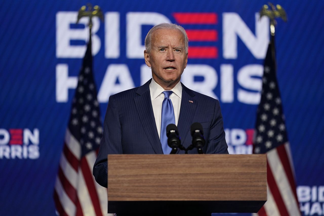 Democratic presidential candidate and former Vice President Joe Biden speaks in Wilmington, Delaware, on November 6.