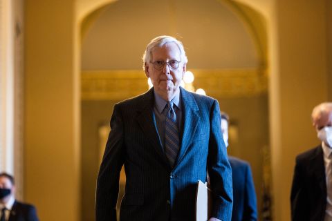 Republican Senate Minority Leader Mitch McConnell walks to the Senate floor in the US Capitol in Washington, DC, on January 18.