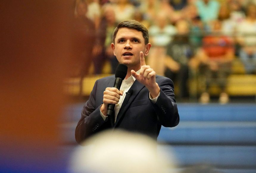 Texas State Rep. James Talarico speaks to a crowd of supporters on July 25, 2025, at the People vs. The Power Grab Rally in Austin, Texas.