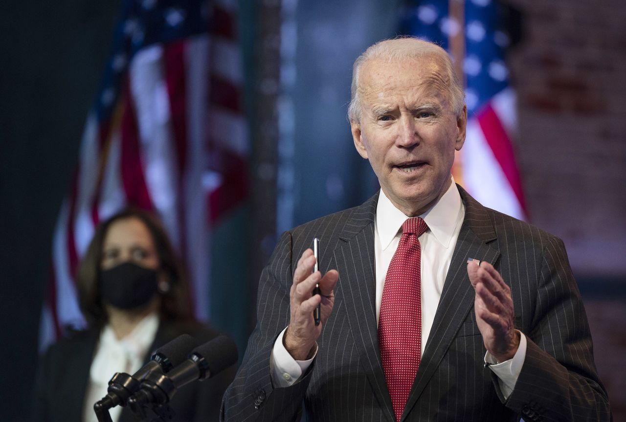 US President-elect Joe Biden speaks after a meeting with governors in Wilmington, Delaware, on November 19. 