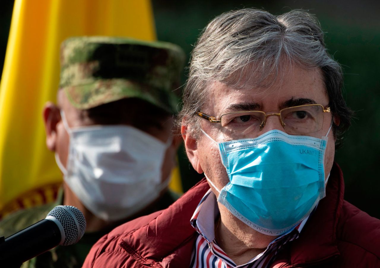 Colombian Defense Minister Carlos Holmes Trujillo delivers a news conference in Bogota on October 26, 2020.