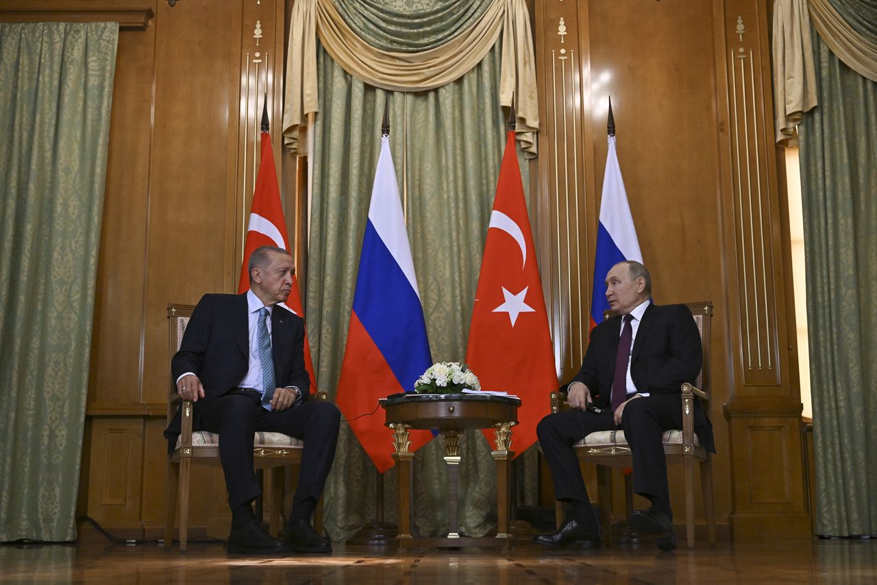 Turkish President Recep Tayyip Erdogan, left, meets Russian President Vladimir Putin in Sochi, Russia, on September 4.