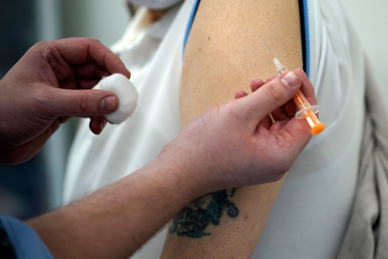 A person, aged 73, receives a Covid-19 vaccine on February 1 in Wolverhampton, England.