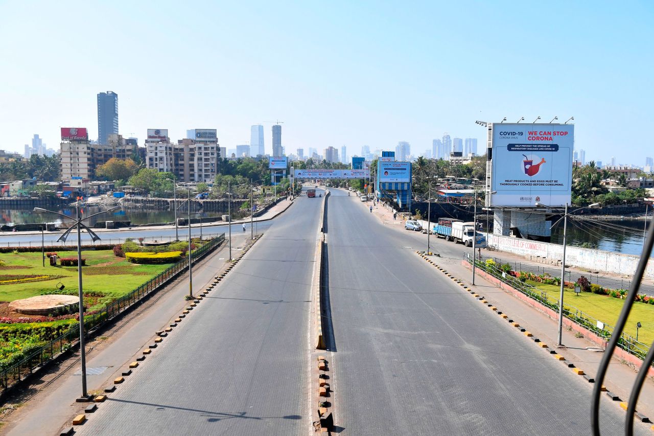 A nearly empty street is seen in Mumbai, India on March 22.