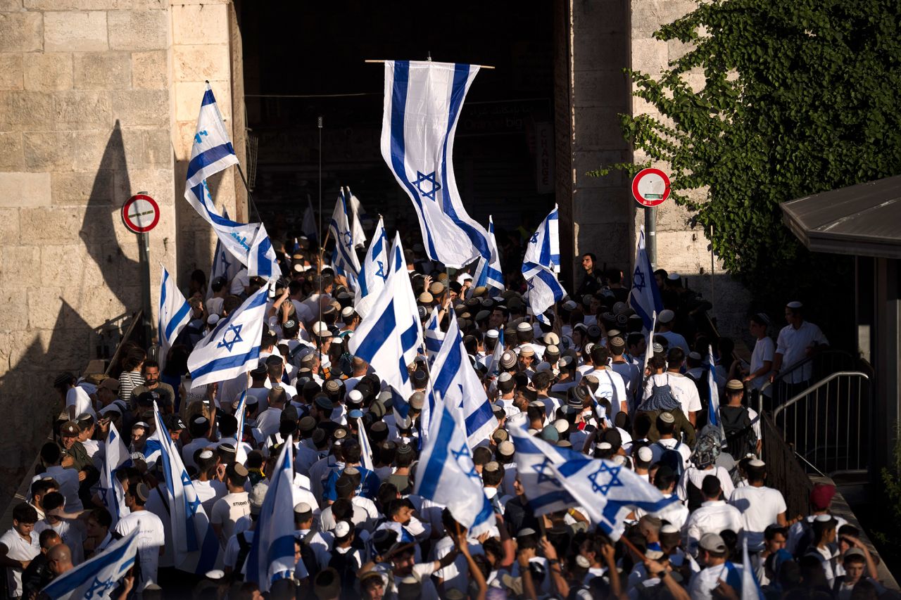 Israelis enter through the Damascus Gate in Jerusalem, on June 5. 