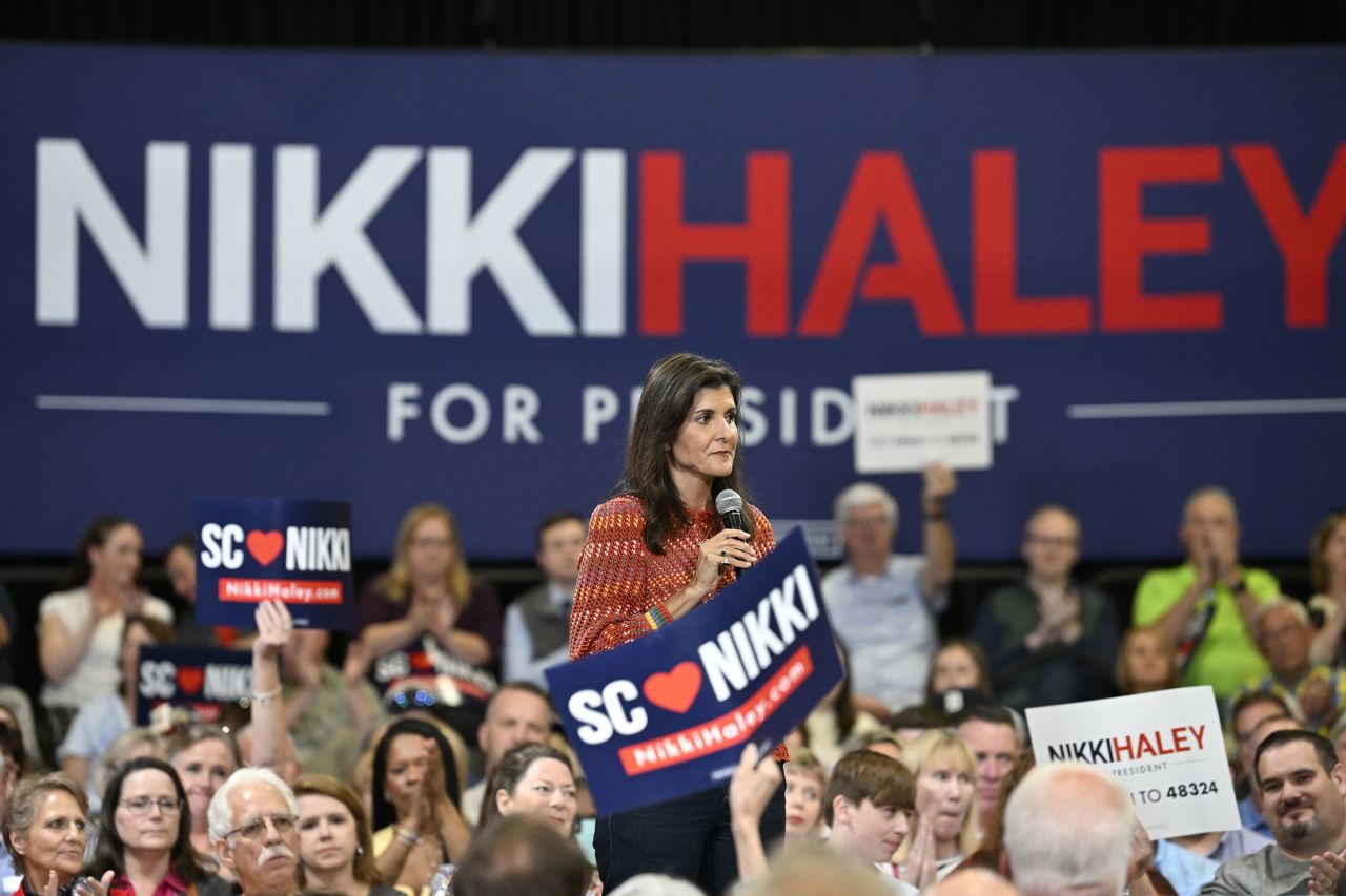Former South Carolina Gov. Nikki Haley holds a rally in Greer, South Carolina, in May 2023.