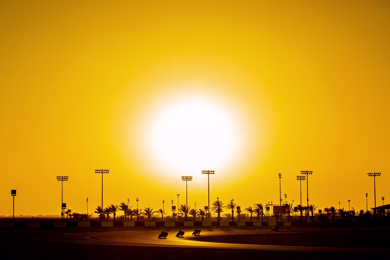 Racers ride during the Moto2 and Moto3 official testing session on February 28 at the Losail International Circuit in Doha, Qatar.