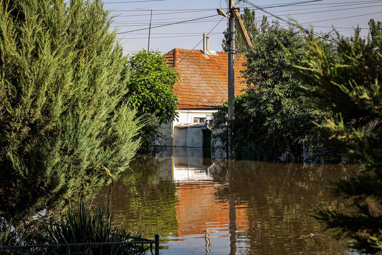 A house in a flooded area is seen in Kherson on June 6.