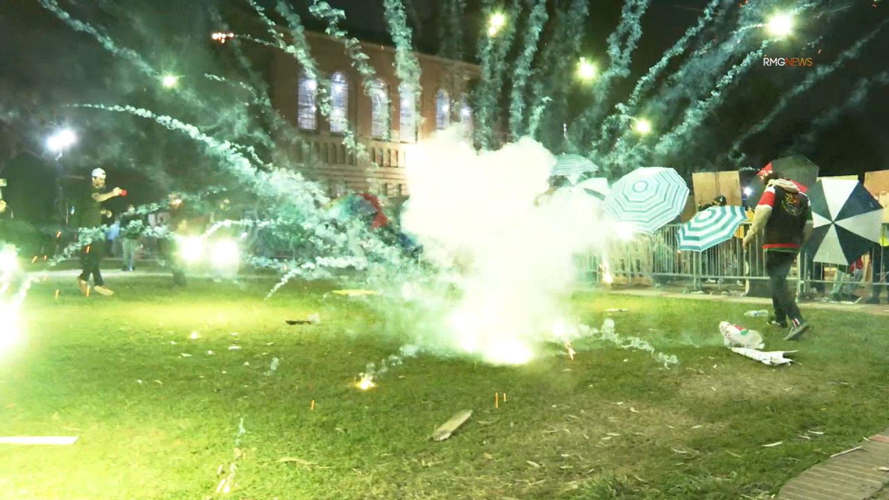 Fireworks are ignited on The University of California, Los Angeles campus on Tuesday, April 30. 