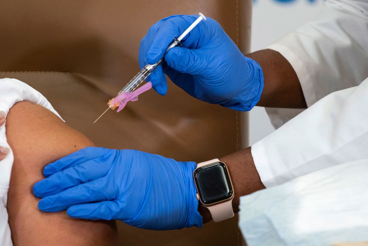 A person receives the Moderna Covid-19 vaccine at a hospital in New York on December 21.