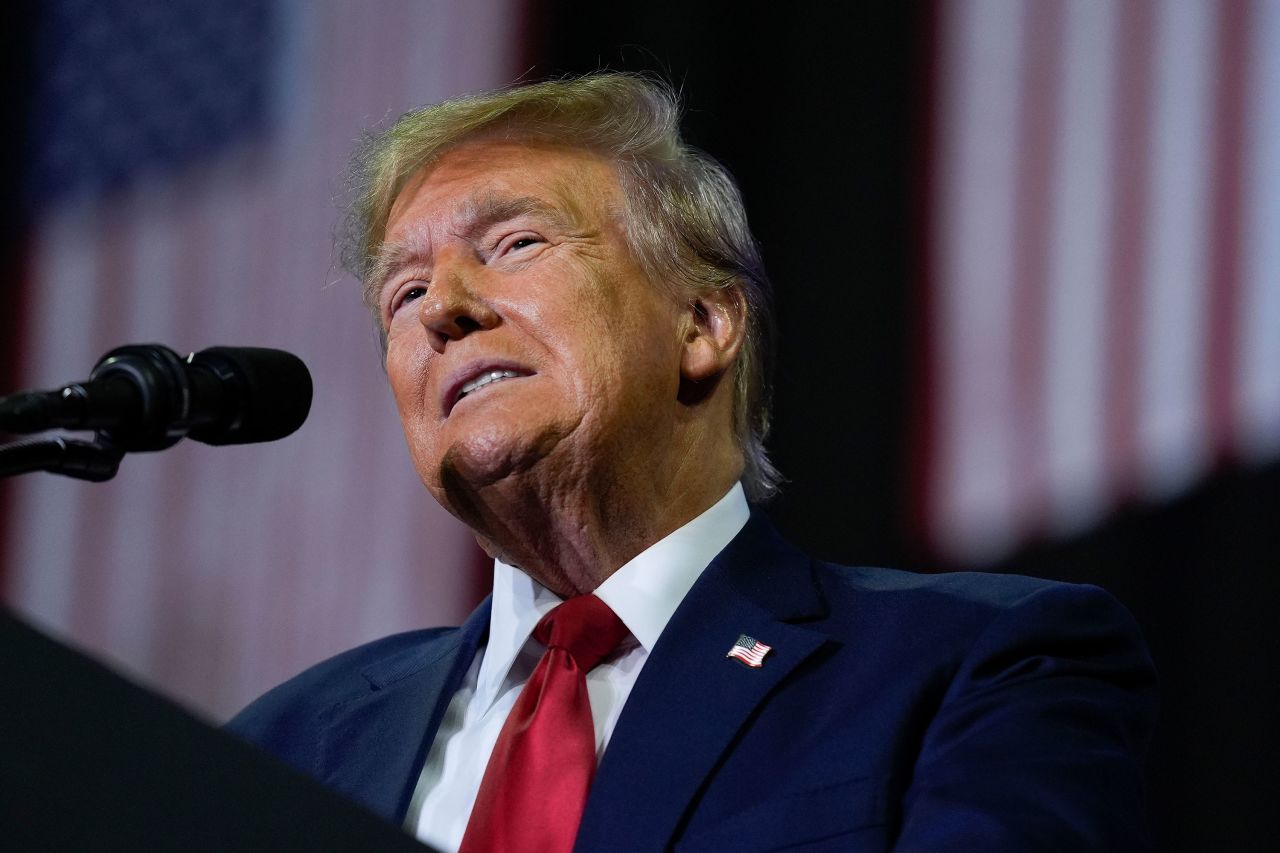 Former President Donald Trump speaks at a rally in Manchester, New Hampshire, on Saturday. 