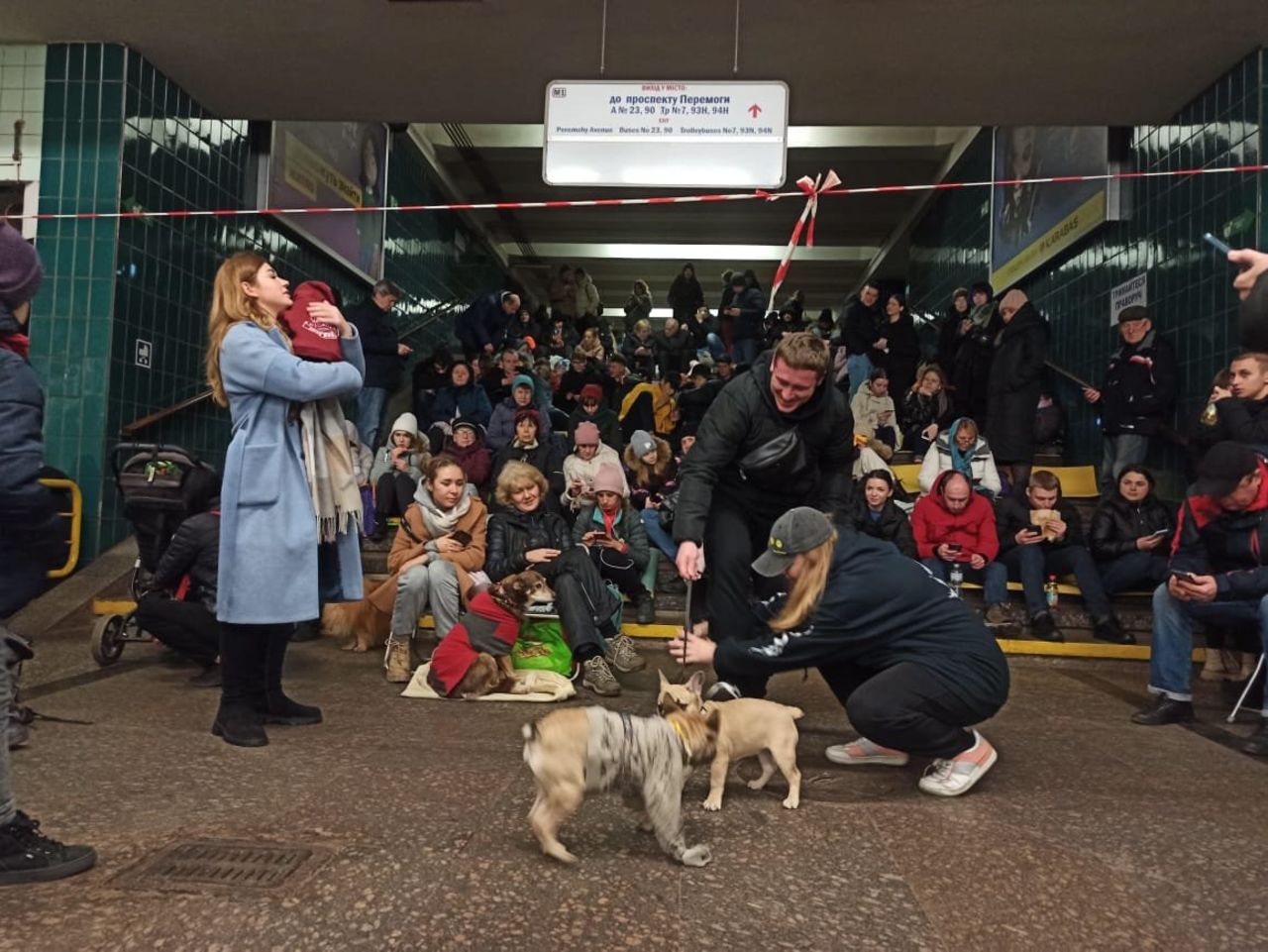 Families shelter in a metro station in Kyiv, Ukraine, on December 31. 
