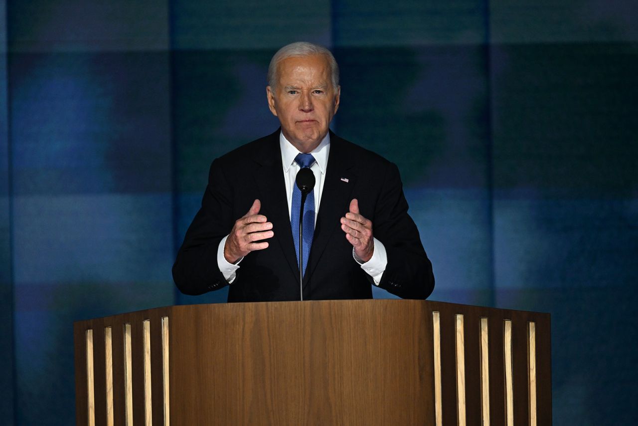 President Joe Biden speaks during the opening night of the DNC on Monday, August 19, in Chicago.