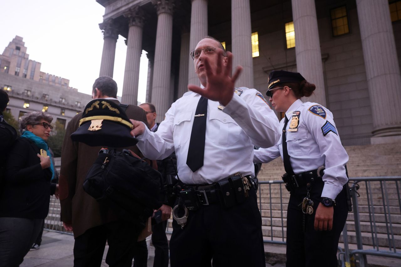 Court police prepare for the arrival of former President Donald Trump in New York on Monday.