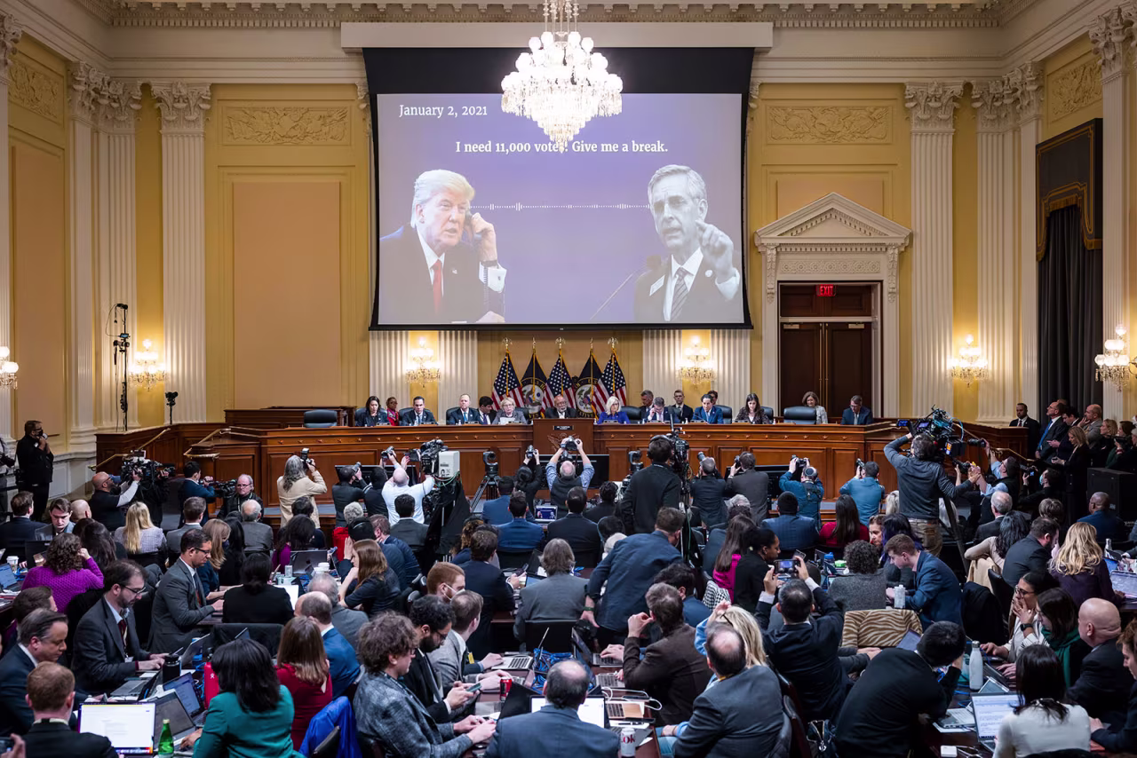 Audio of former President Donald Trump plays during the House select committee session on December 19. 