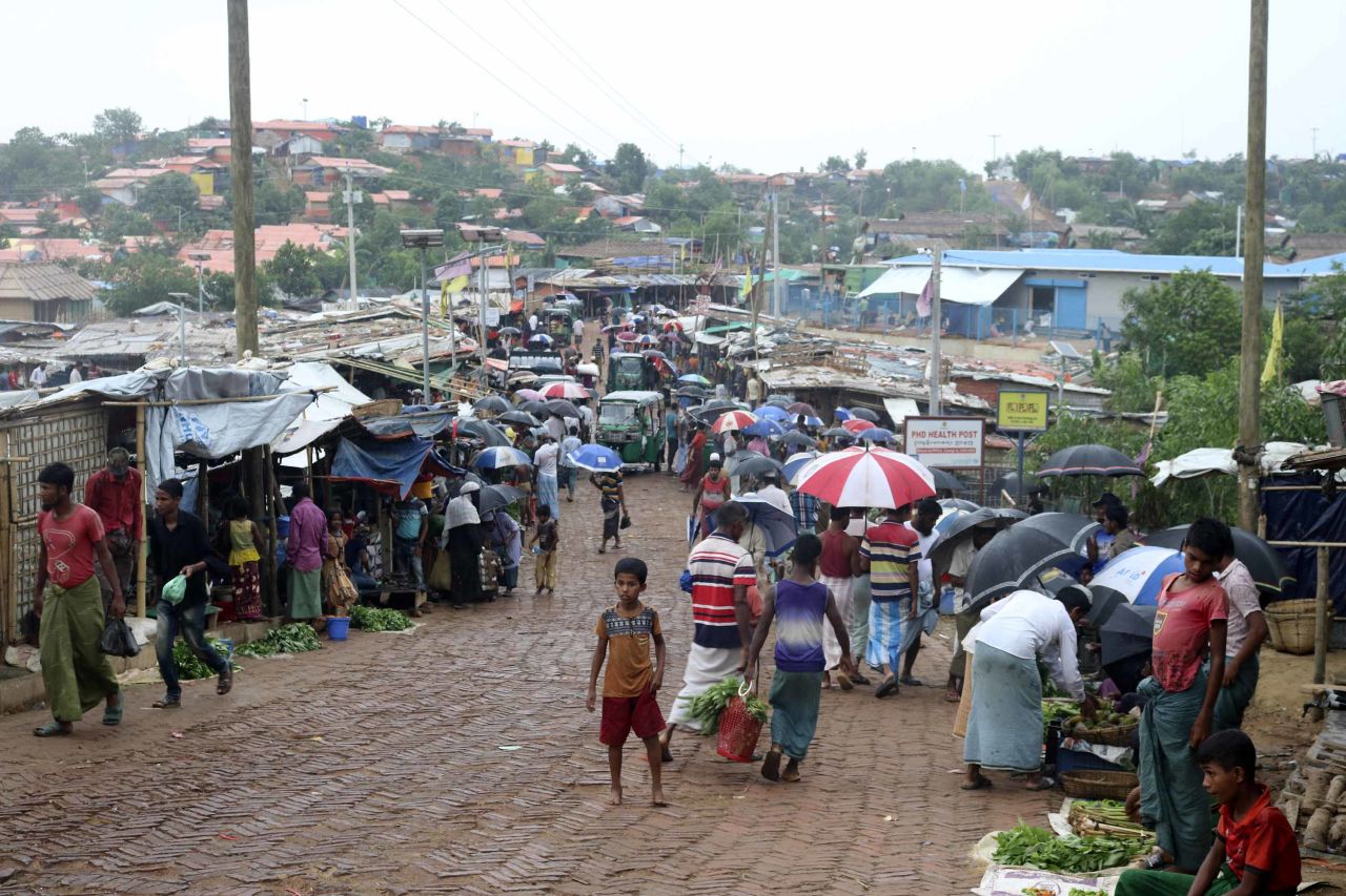 People are seen at a market in the Kutupalong Rohingya refugee camp in Cox's Bazar, Bangladesh, on Tuesday, June 2.