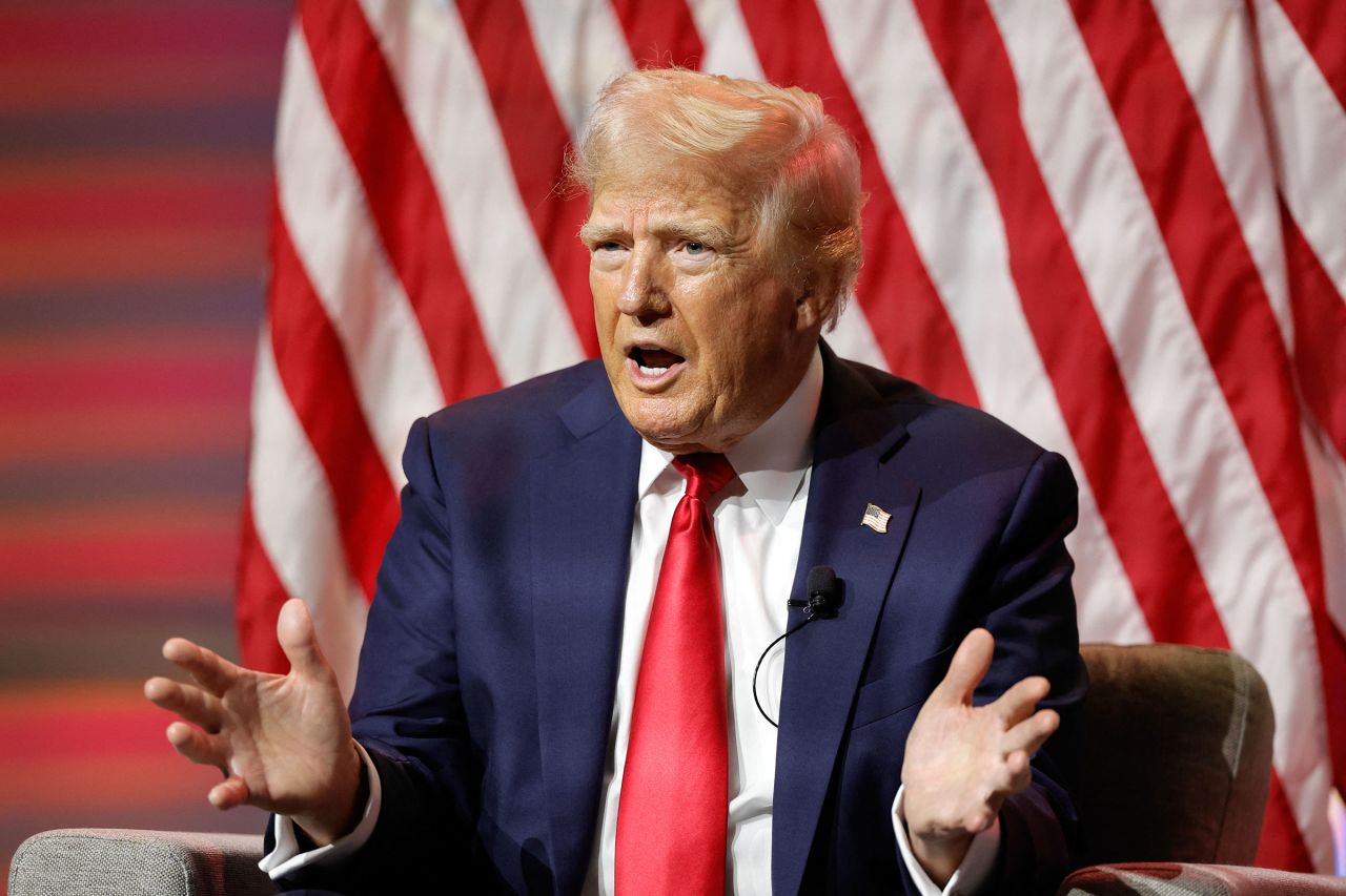 Former President Donald Trump answers questions during the National Association of Black Journalists annual convention in Chicago on July 31.