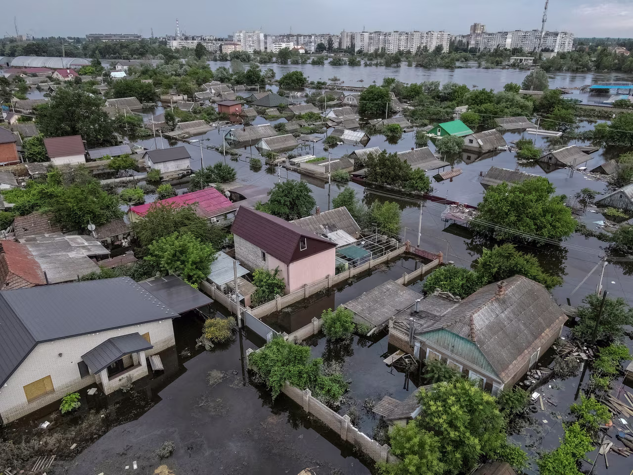 A flooded area of Kherson, Ukraine, after the Nova Kakhovka dam breached, on June 10.