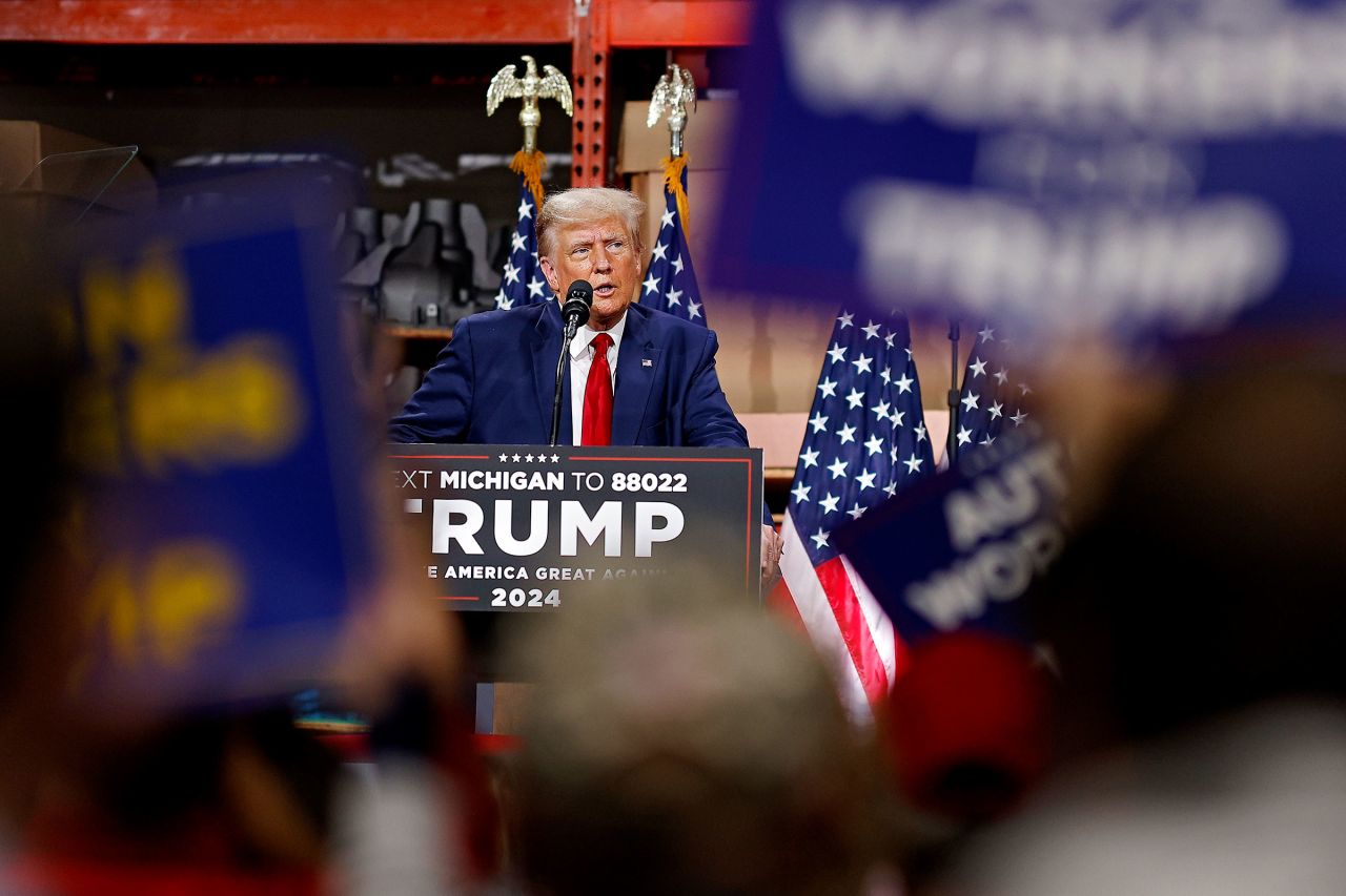 Former President Donald Trump speaks in Clinton Township, Michigan on Wednesday, September 27.