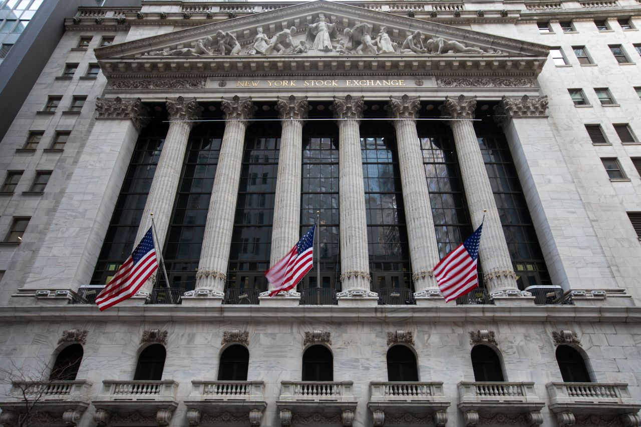 American flags fly outside the New York Stock Exchange on Monday.