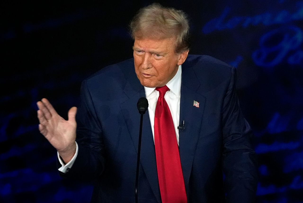 Former President Donald Trump speaks during the debate on Tuesday, September 10, in Philadelphia. 