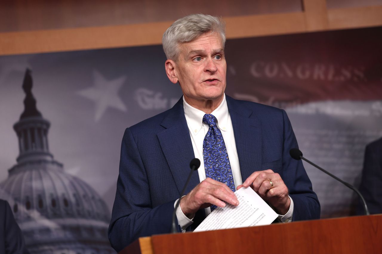 Sen. Bill Cassidy speaks at a press conference on student loans at the U.S. Capitol?on June 14, 2023 in Washington, DC.