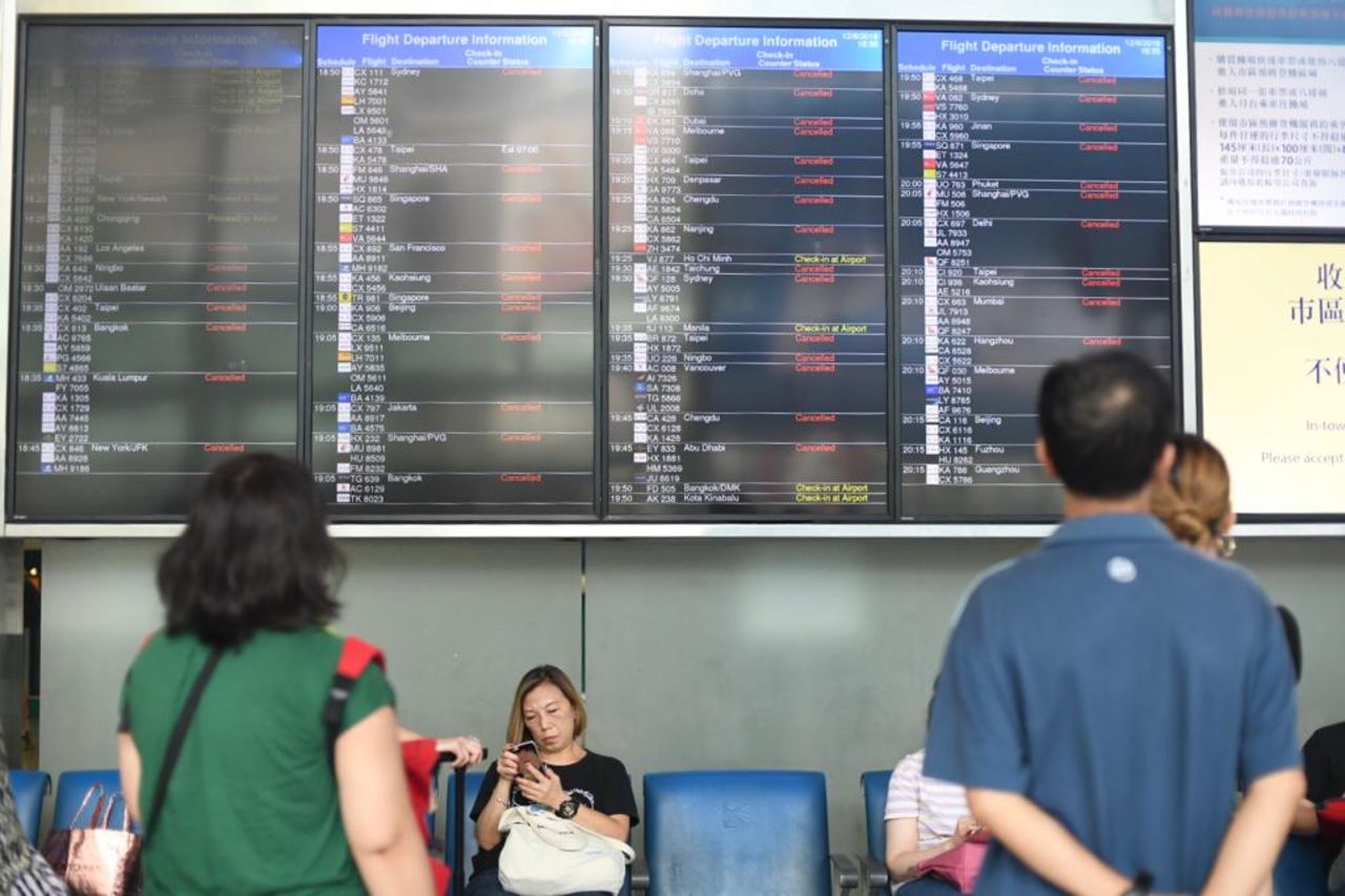 All departing flights have been canceled in Hong Kong.