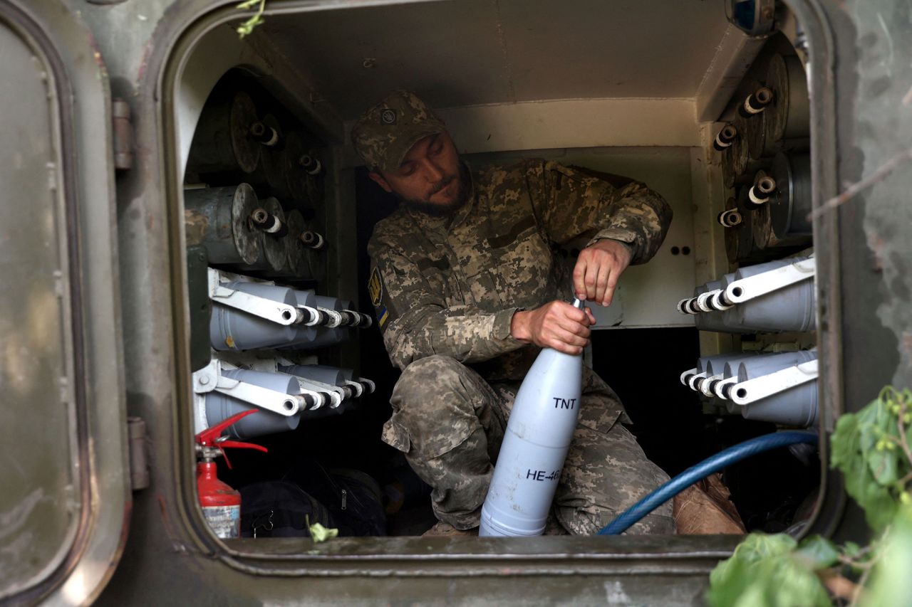 A Ukrainian artillery man prepares near the city of Lysychansk, in Luhansk region of Ukraine, on June 14.