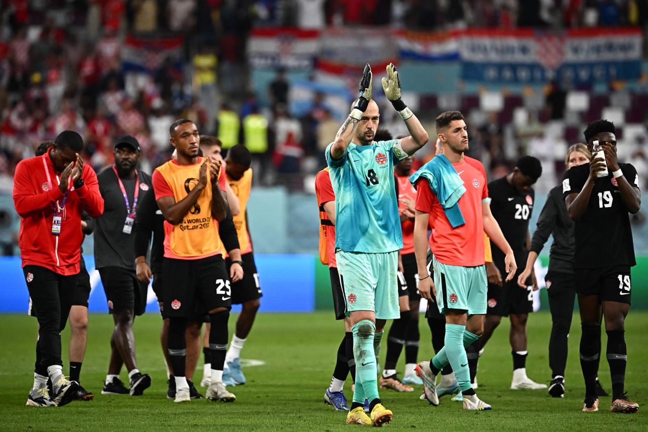 Canadian players applaud after Croatia won the Qatar 2022 World Cup Group F football match between Croatia and Canada at the Khalifa International Stadium in Doha on November 27.