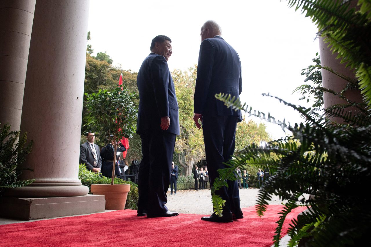 US President Joe Biden greets Chinese President Xi Jinping before a meeting during the Asia-Pacific Economic Cooperation (APEC) Leaders' week in Woodside, California on November 15.