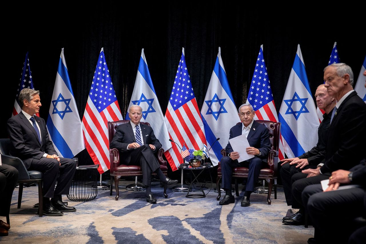 Biden meets with Israeli Prime Minister Benjamin?Netanyahu in Tel Aviv, Israel, on Wednesday, October 18.