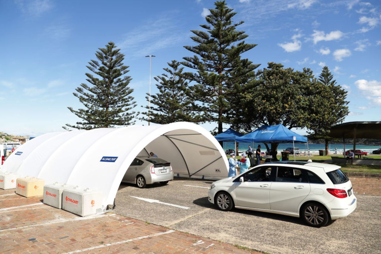 Medical staff administer coronavirus tests at Bondi Beach on April 6 in Sydney, Australia. 