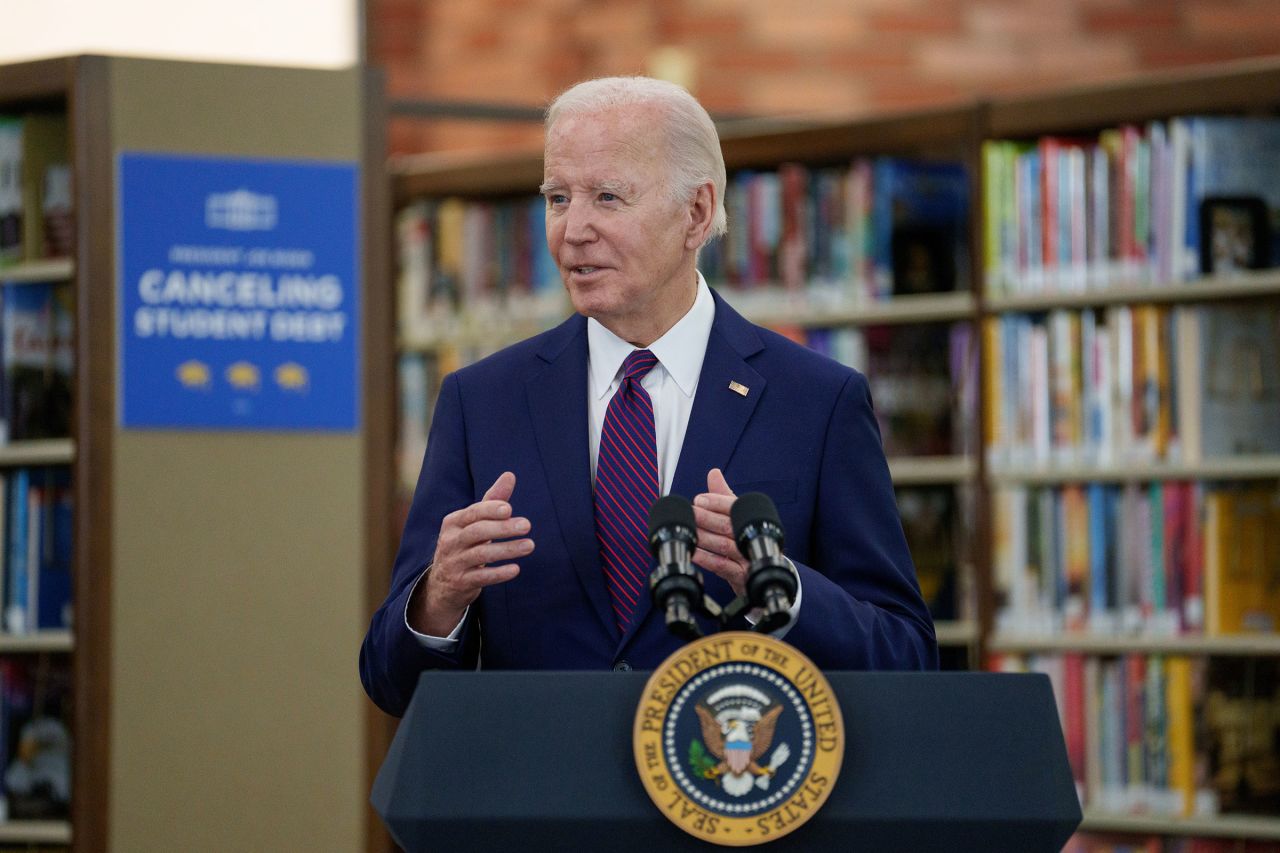 President Joe Biden speaks at the Culver City Julian Dixon Library in Culver City, California, on Wednesday, February 21.